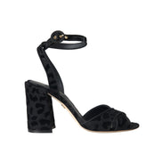 Dolce & Gabbana Black Leopard Suede Stiletto Heel Sandals
