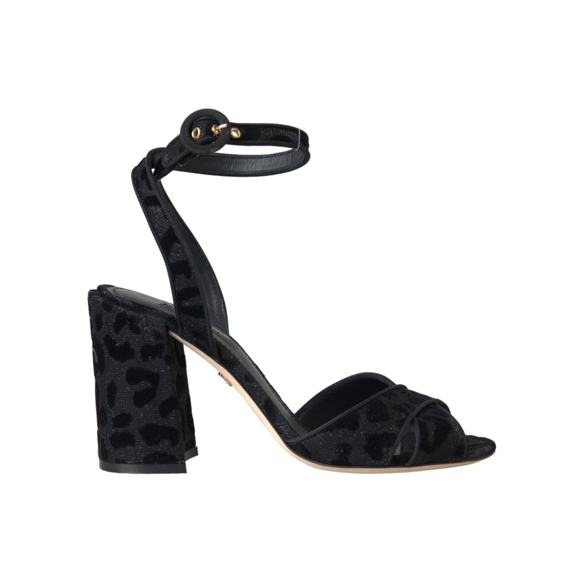 Dolce & Gabbana Black Leopard Suede Stiletto Heel Sandals