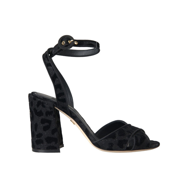 Dolce & Gabbana Black Leopard Suede Stiletto Heel Sandals