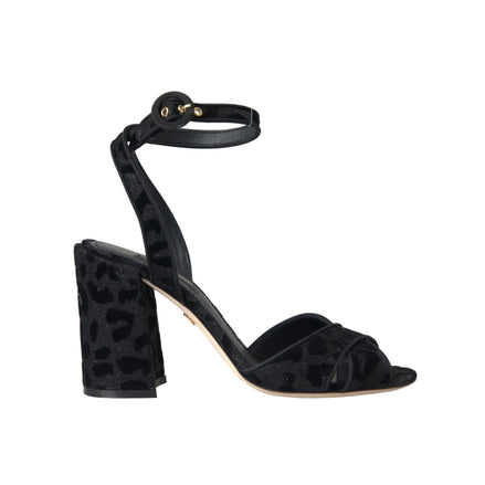 Dolce & Gabbana Black Leopard Suede Stiletto Heel Sandals