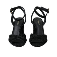 Dolce & Gabbana Black Leopard Suede Stiletto Heel Sandals