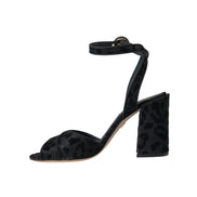 Dolce & Gabbana Black Leopard Suede Stiletto Heel Sandals