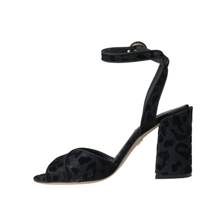 Dolce & Gabbana Black Leopard Suede Stiletto Heel Sandals