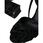 Dolce & Gabbana Black Leopard Suede Stiletto Heel Sandals