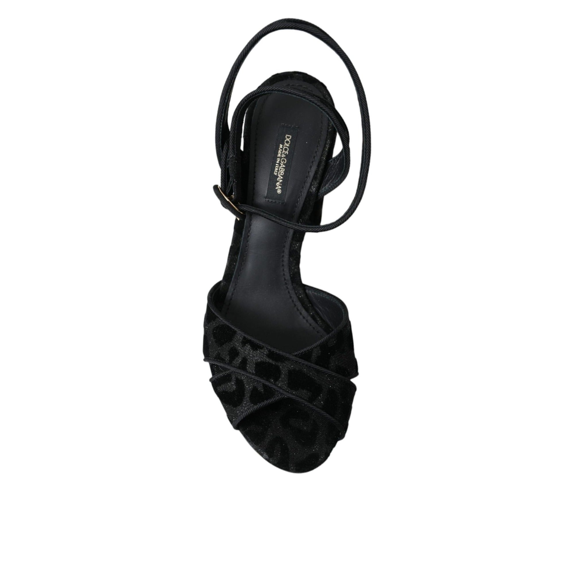 Dolce & Gabbana Black Leopard Suede Stiletto Heel Sandals