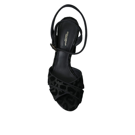 Dolce & Gabbana Black Leopard Suede Stiletto Heel Sandals