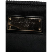 Dolce & Gabbana Pochette Zippée en Nylon Noir avec Logo et Porte-Clés