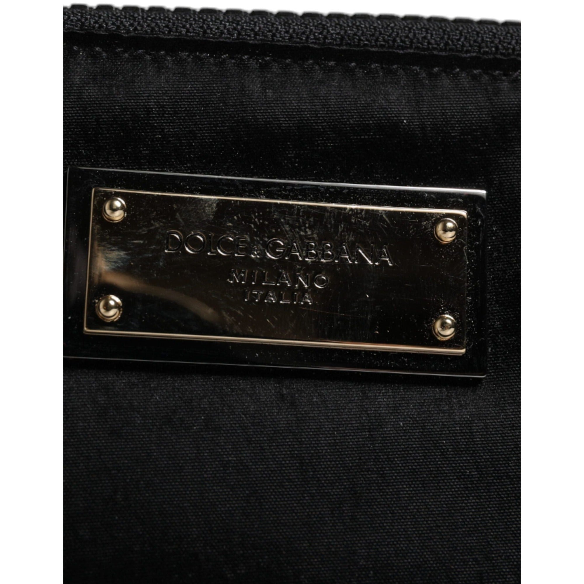 Dolce & Gabbana Pochette Zippée en Nylon Noir avec Logo et Porte-Clés