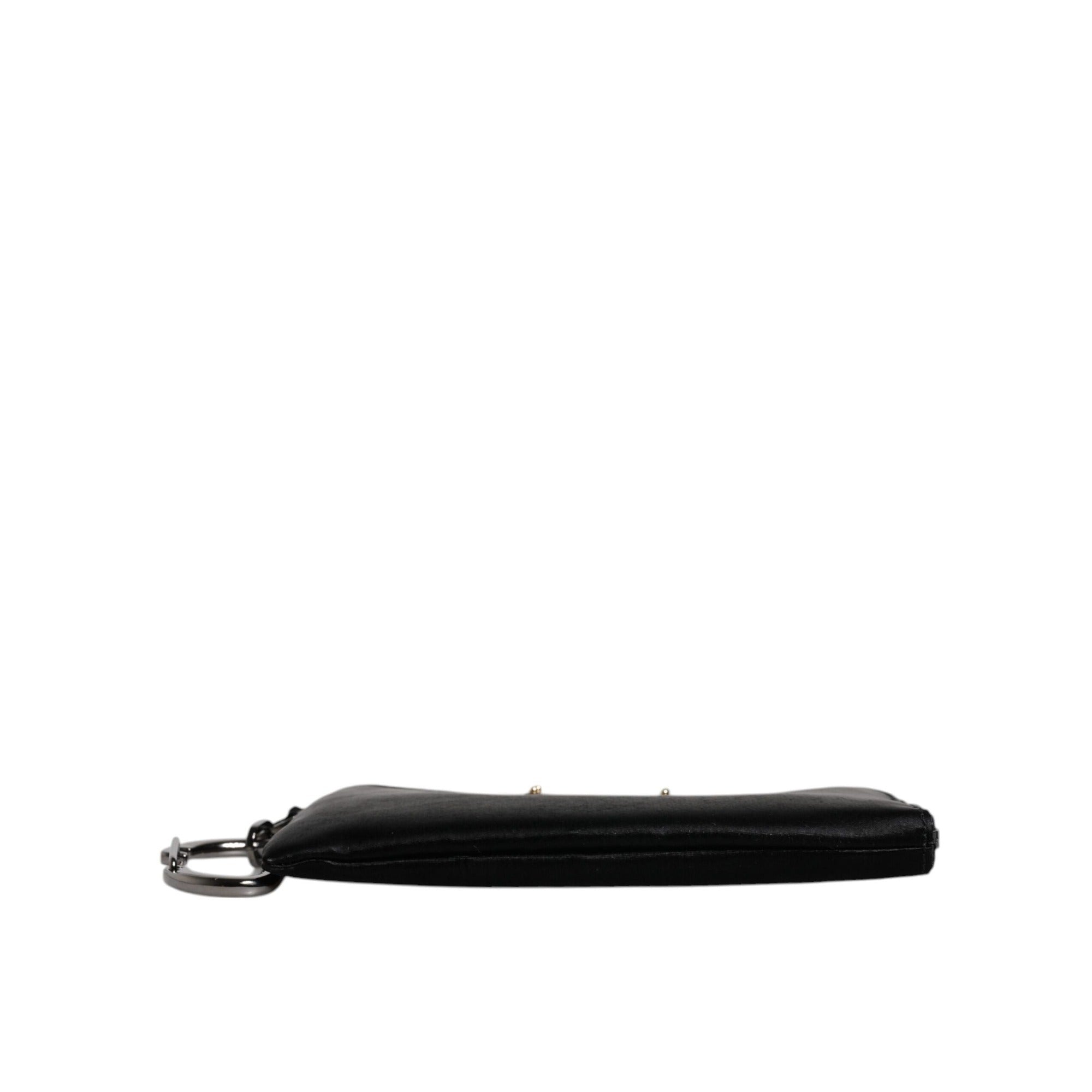 Dolce & Gabbana Pochette Zippée en Nylon Noir avec Logo et Porte-Clés