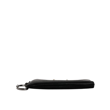 Dolce & Gabbana Pochette Zippée en Nylon Noir avec Logo et Porte-Clés