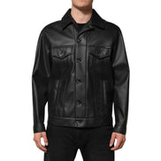 Veste de motard boutonnée en polyester noir Dolce & Gabbana