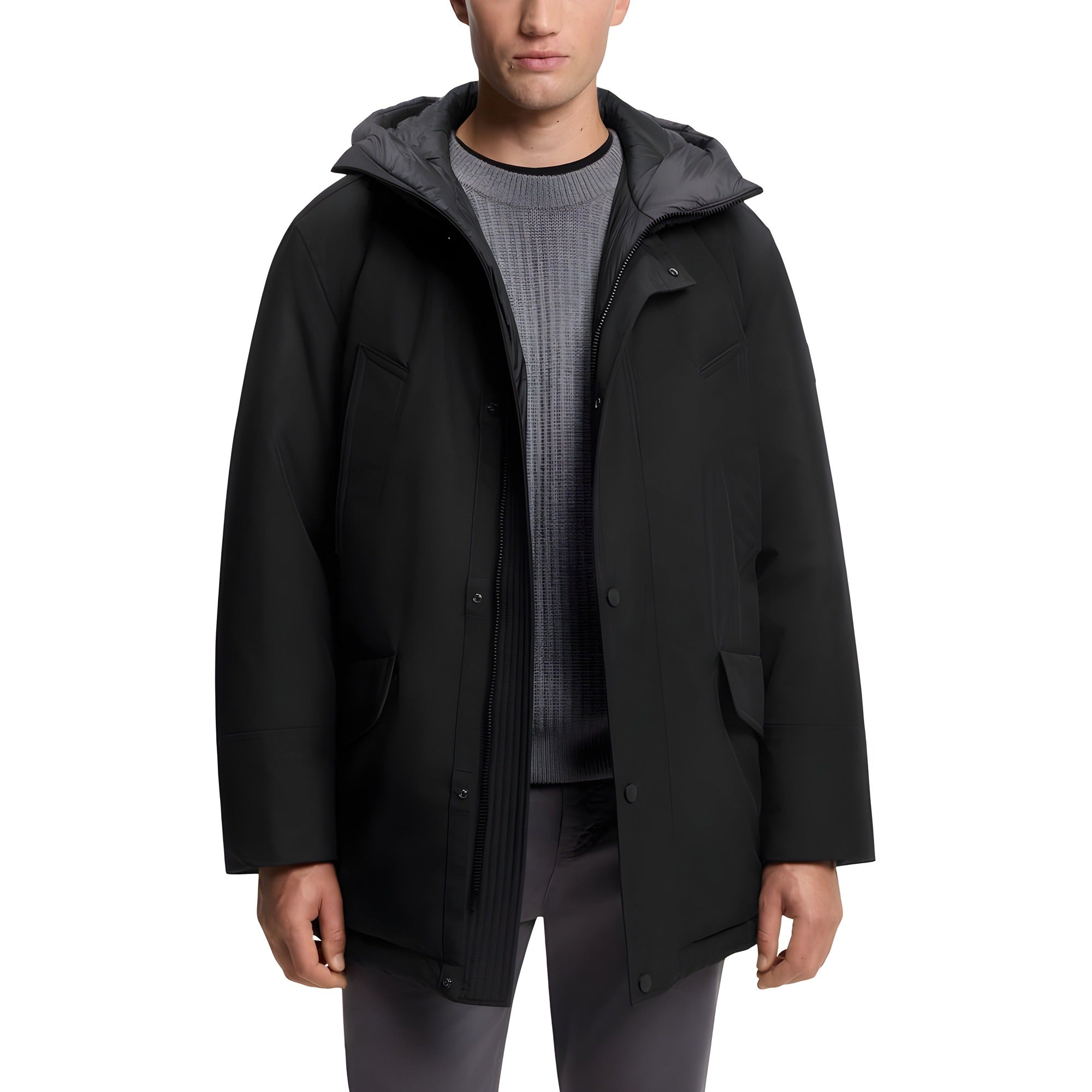 Veste longue Hugo Boss noire en polyester