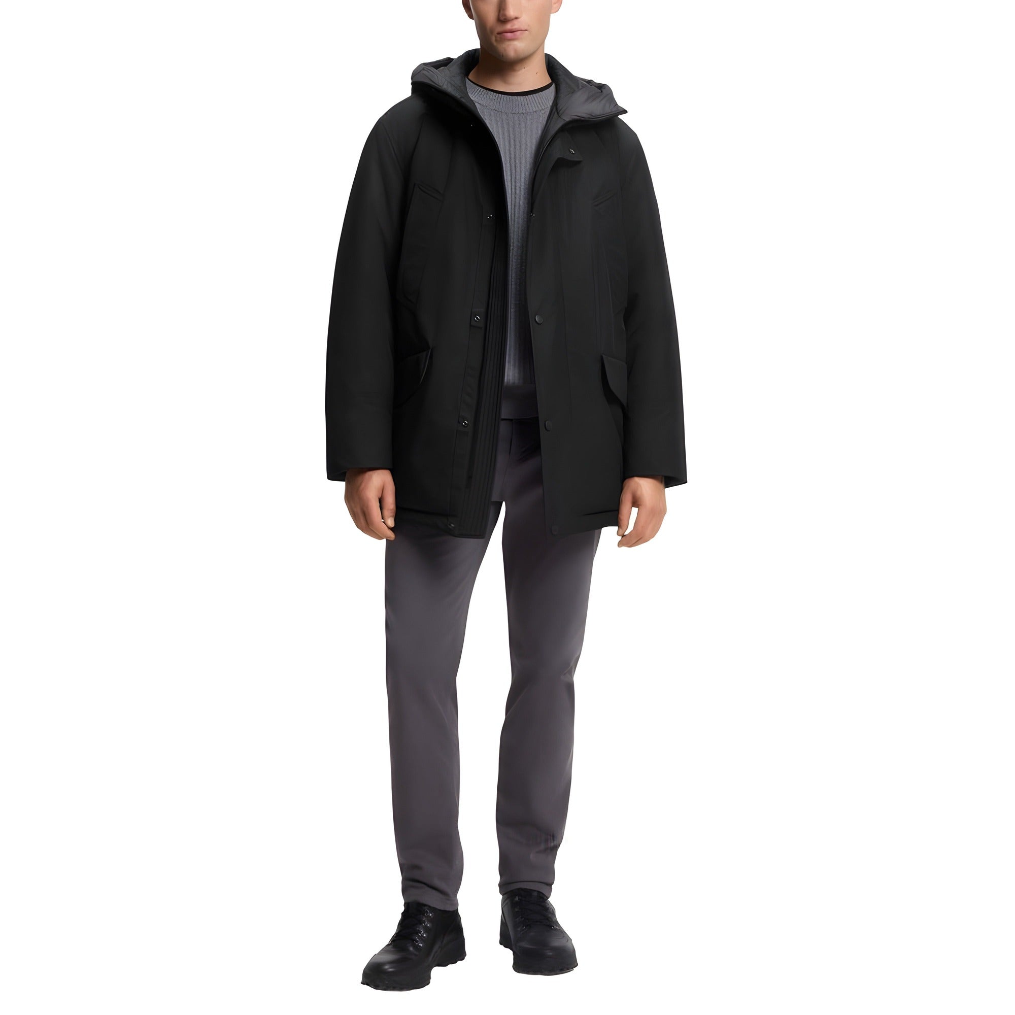 Veste longue Hugo Boss noire en polyester