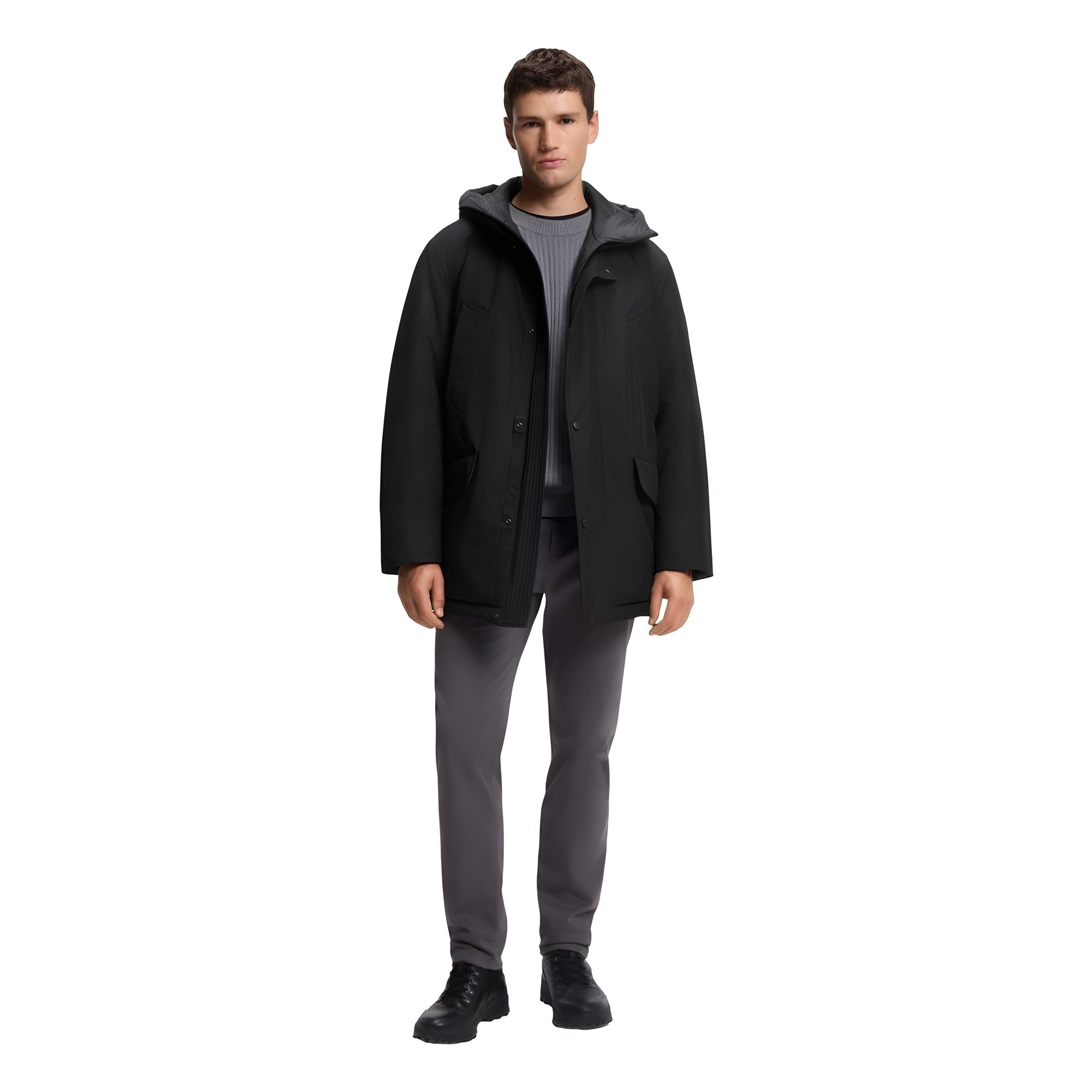 Veste longue Hugo Boss noire en polyester