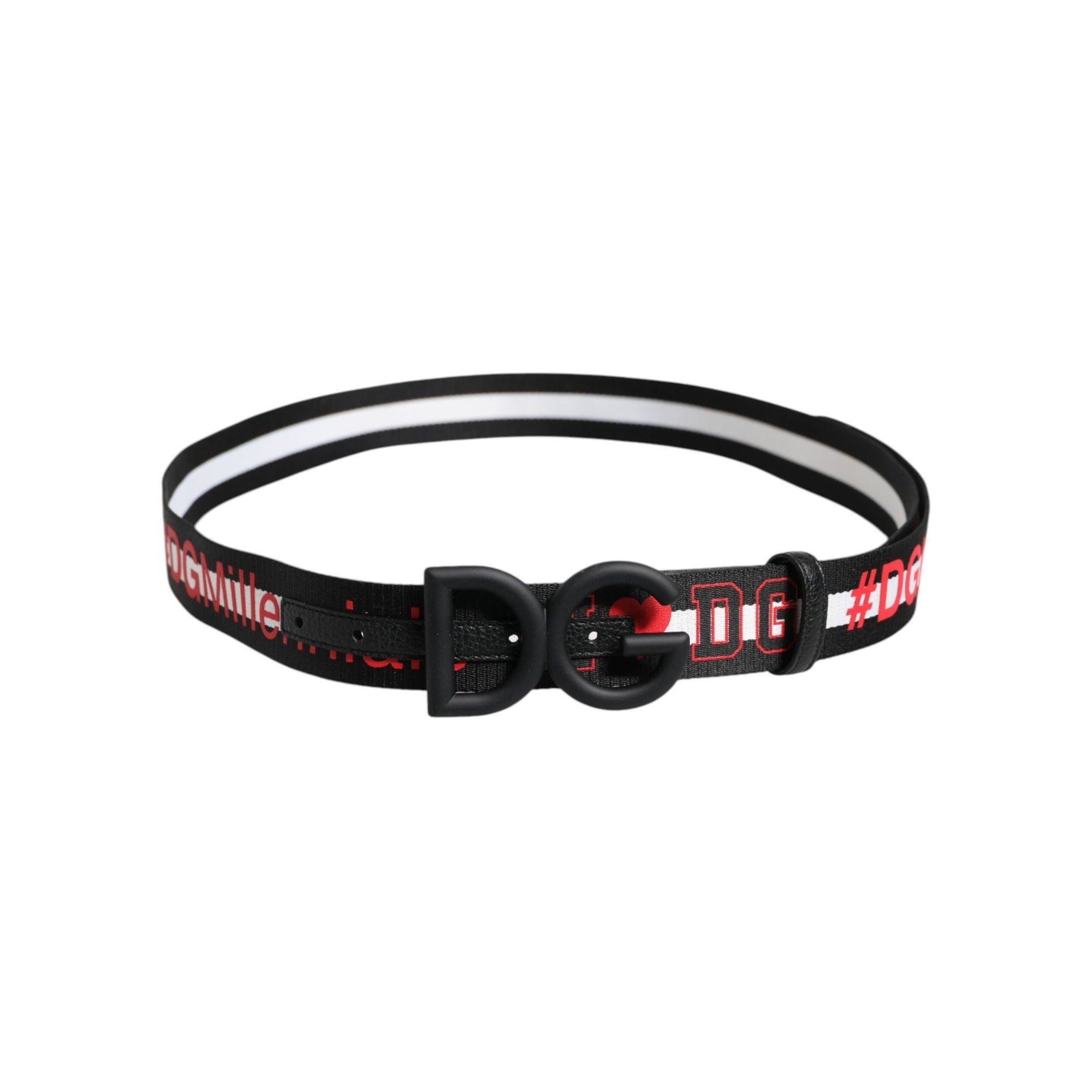 Dolce & Gabbana Black Logo Print DG Buckle Belt