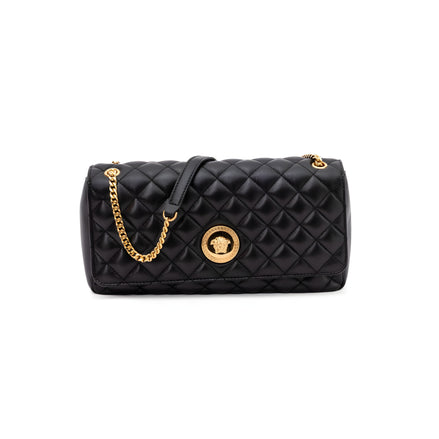 Sac à bandoulière en cuir matelassé noir Versace
