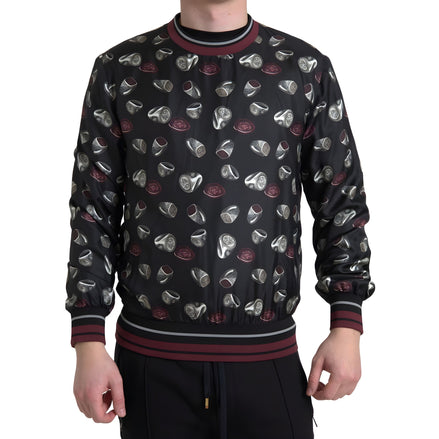Pull Dolce & Gabbana en soie noire à col rond avec imprimé bague