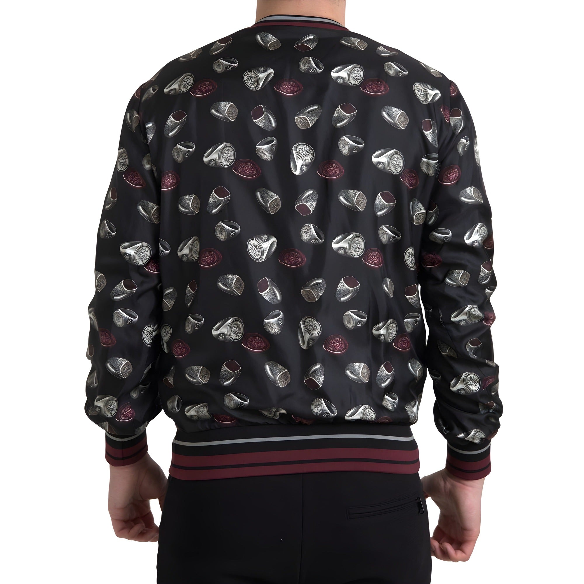 Dolce & Gabbana Black Ring Print Silk Crewneck Sweater