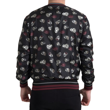 Dolce & Gabbana Black Ring Print Silk Crewneck Sweater