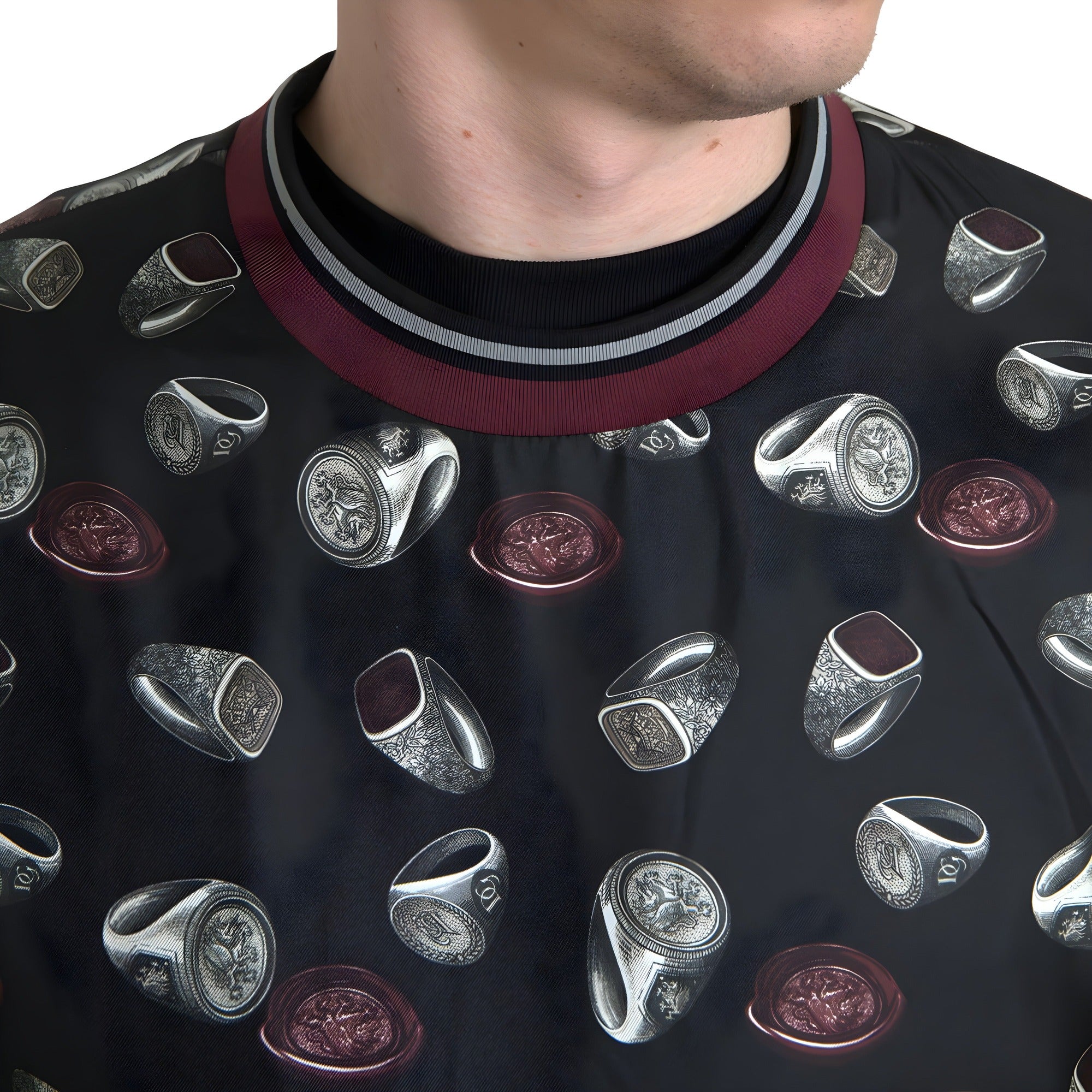 Dolce & Gabbana Black Ring Print Silk Crewneck Sweater