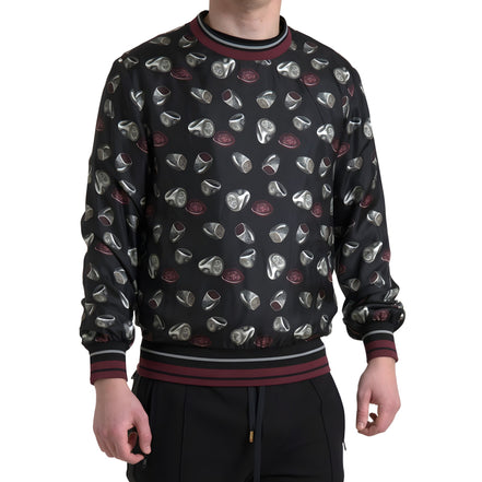 Dolce & Gabbana Black Ring Print Silk Crewneck Sweater