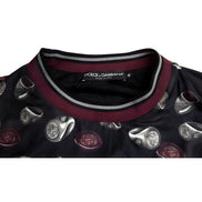 Dolce & Gabbana Black Ring Print Silk Crewneck Sweater