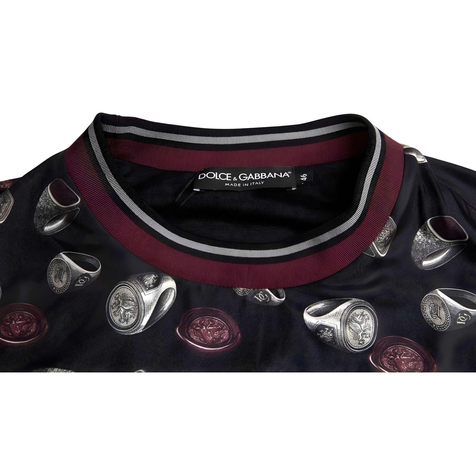 Dolce & Gabbana Black Ring Print Silk Crewneck Sweater
