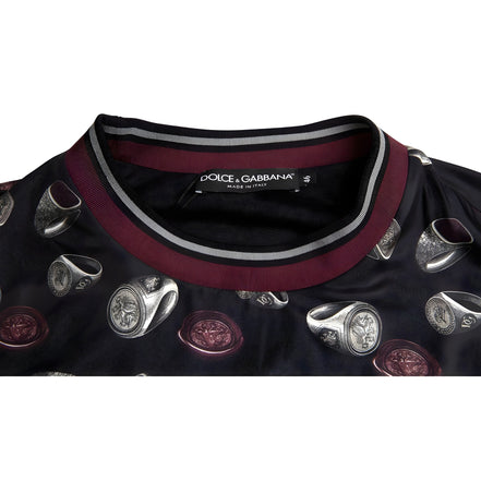 Dolce & Gabbana Black Ring Print Silk Crewneck Sweater