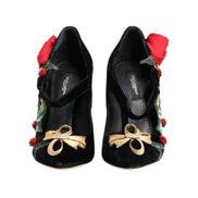 Dolce & Gabbana Black Roses Crystal Brooch Mary Janes