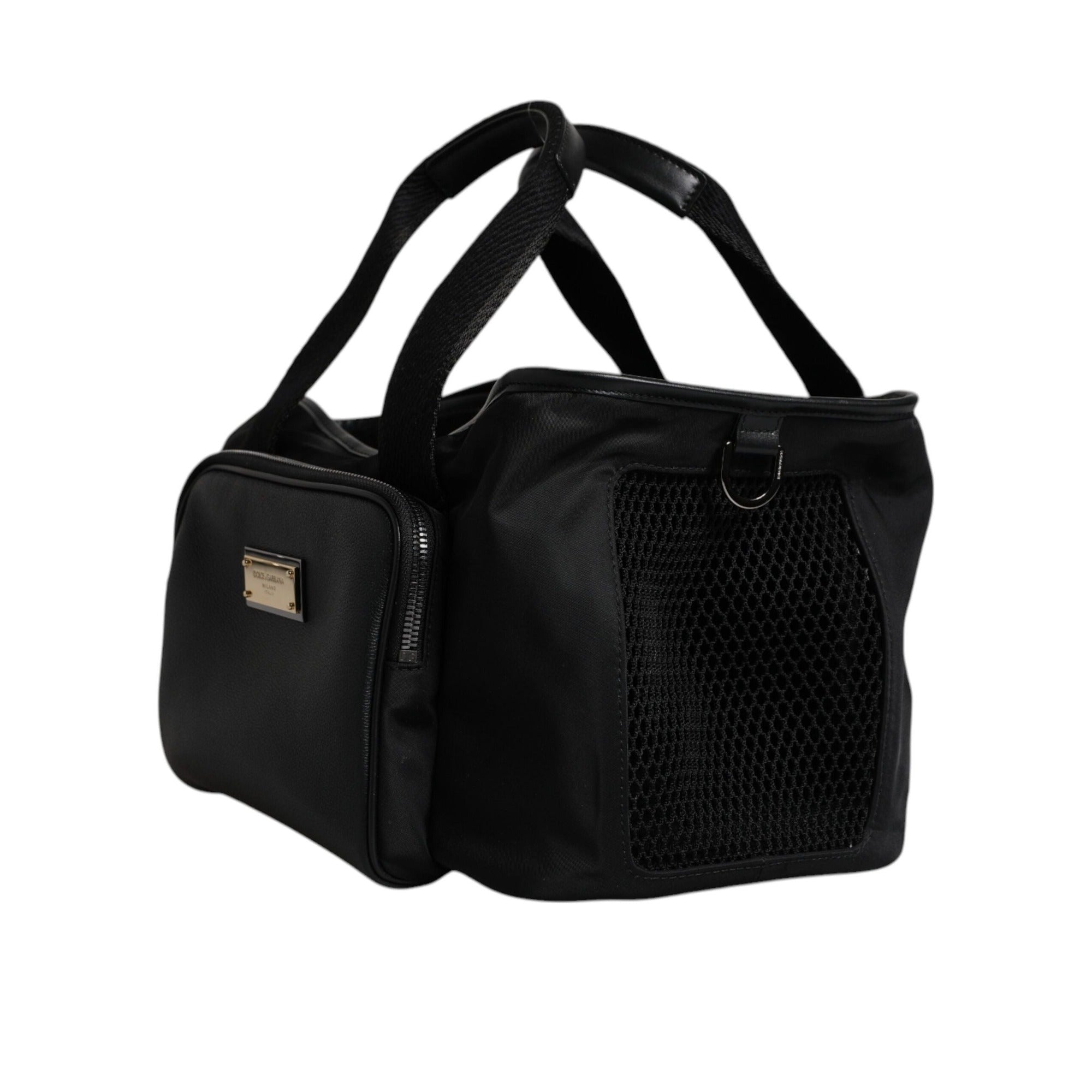 Sac de transport pour animal Dolce & Gabbana noir avec bandoulière et plaque logo