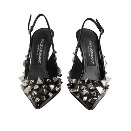 Dolce & Gabbana Black Studded Leather Slingback Pumps