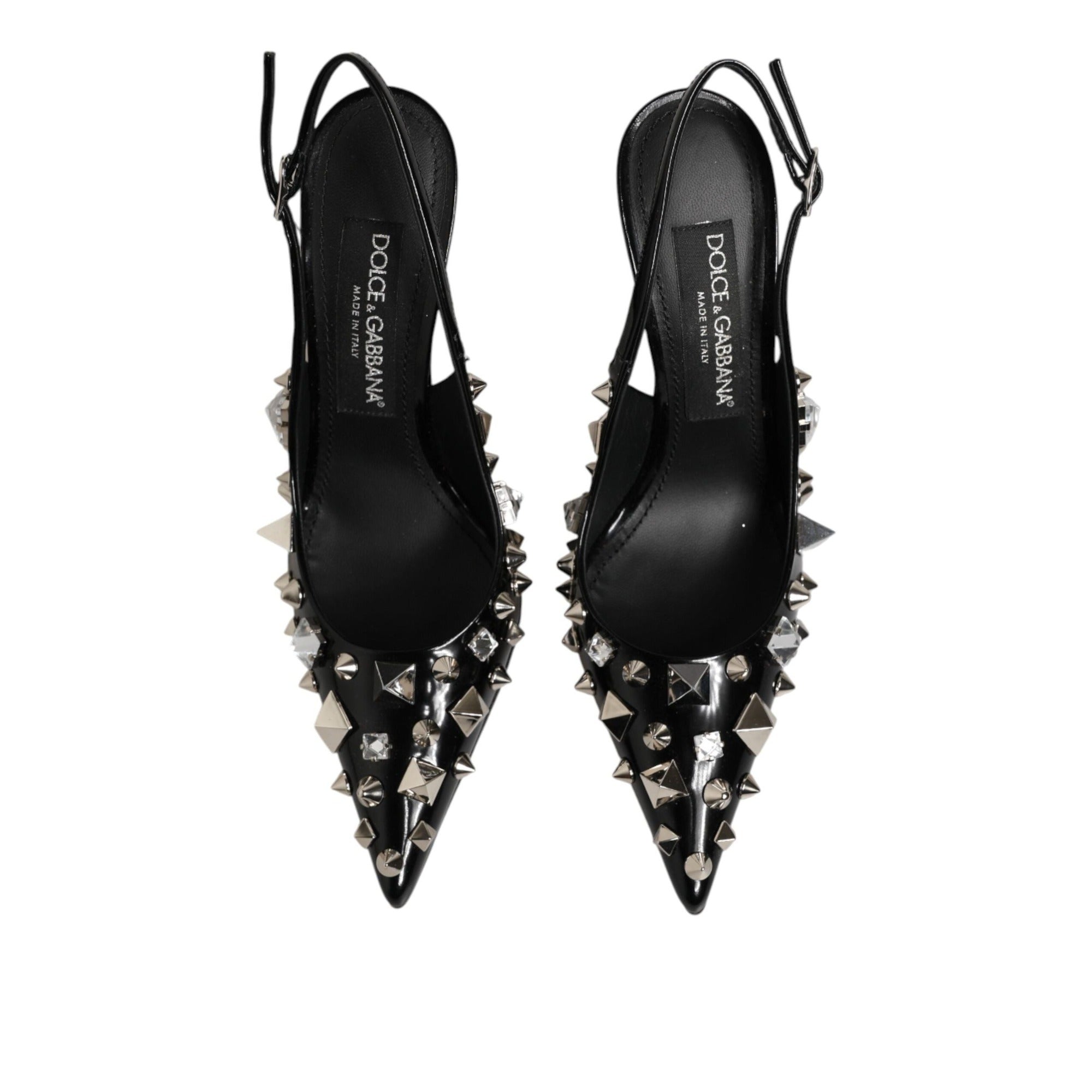 Dolce & Gabbana Black Studded Leather Slingback Pumps