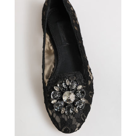 Dolce & Gabbana Black Taormina Lace Crystal Flats