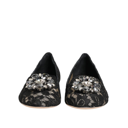 Dolce & Gabbana Black Taormina Lace Crystal Flats