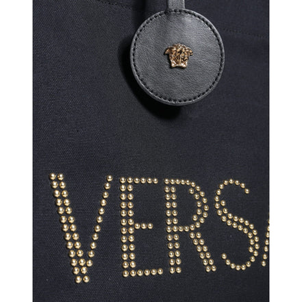 Sac fourre-tout à bandoulière en toile et cuir noir avec logo Versace