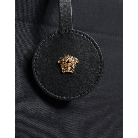 Sac fourre-tout à bandoulière en toile et cuir noir avec logo Versace