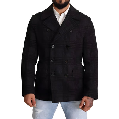 Dolce & Gabbana Black Trench Coat Check Wool Jacket