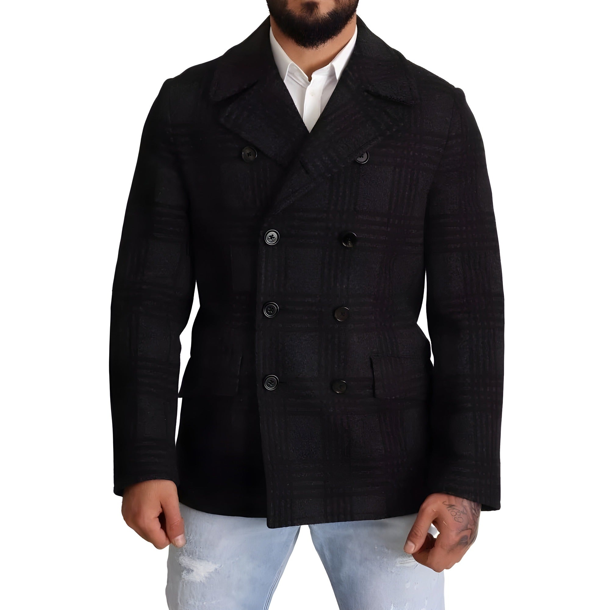Manteau Trench Dolce & Gabbana Noir Veste en Laine à Carreaux