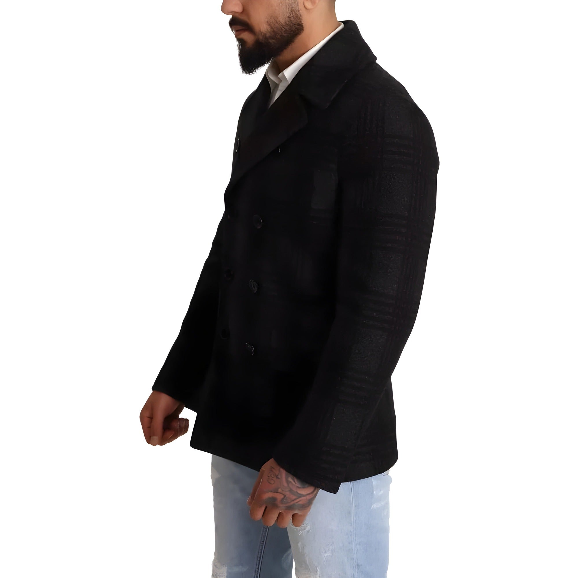 Manteau Trench Dolce & Gabbana Noir Veste en Laine à Carreaux