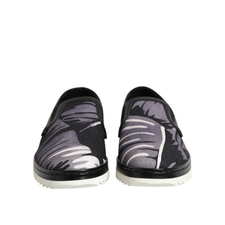Dolce & Gabbana Black Tropical Slip On Sneakers