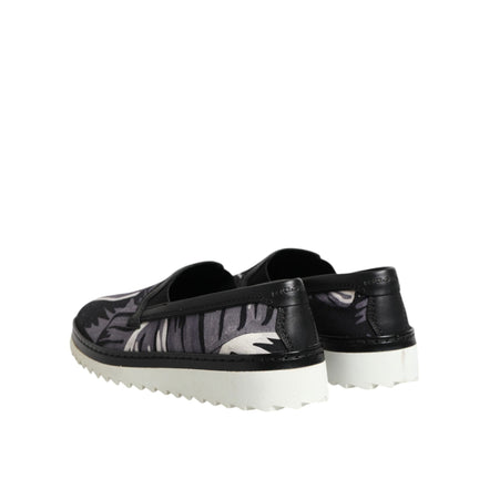 Dolce & Gabbana Black Tropical Slip On Sneakers