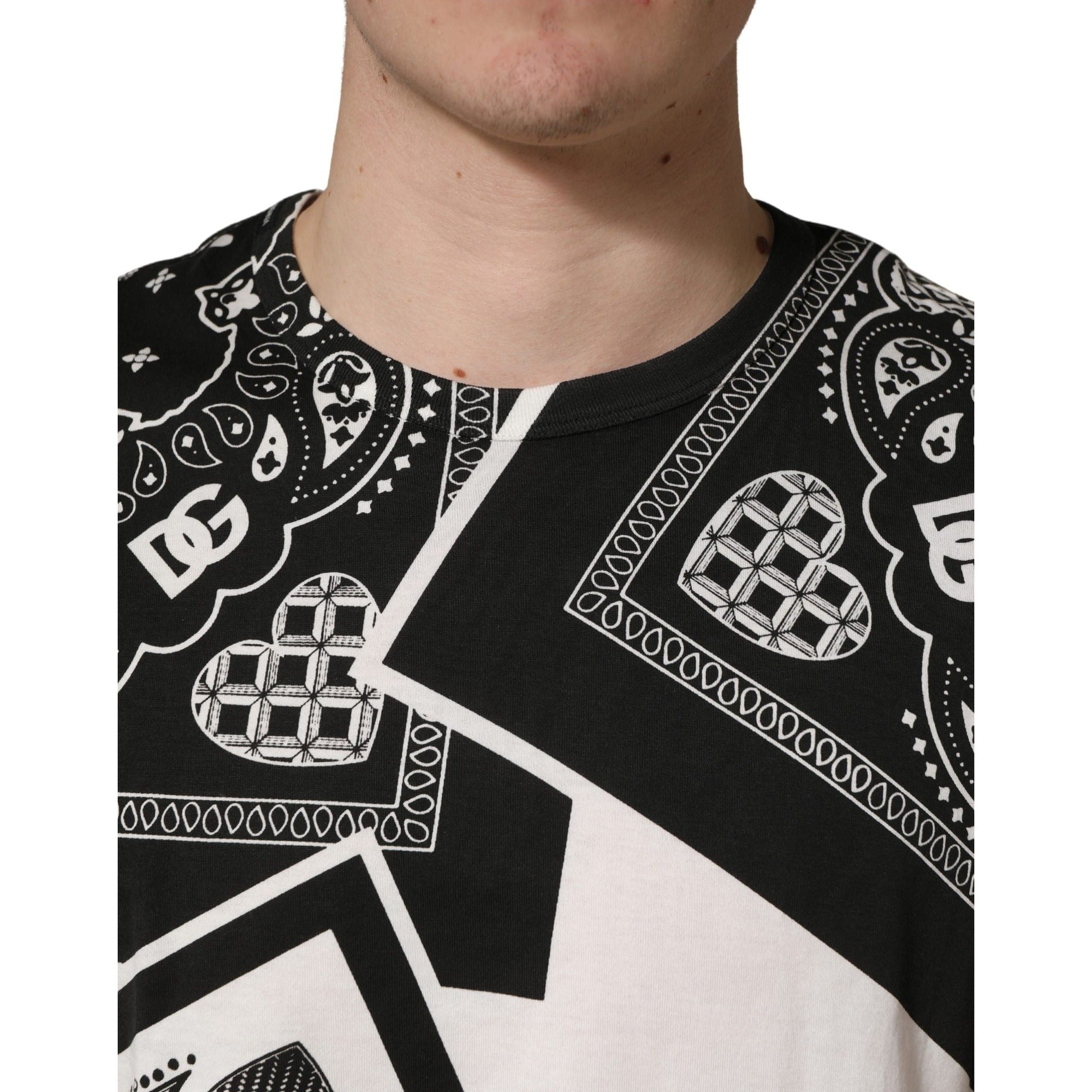 T-shirt en coton à col rond et bandana noir et blanc Dolce & Gabbana