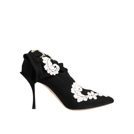 Dolce & Gabbana Black White Embroidered Jersey Stiletto Boots