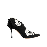 Dolce & Gabbana Black White Embroidered Jersey Stiletto Boots