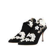 Dolce & Gabbana Black White Embroidered Jersey Stiletto Boots