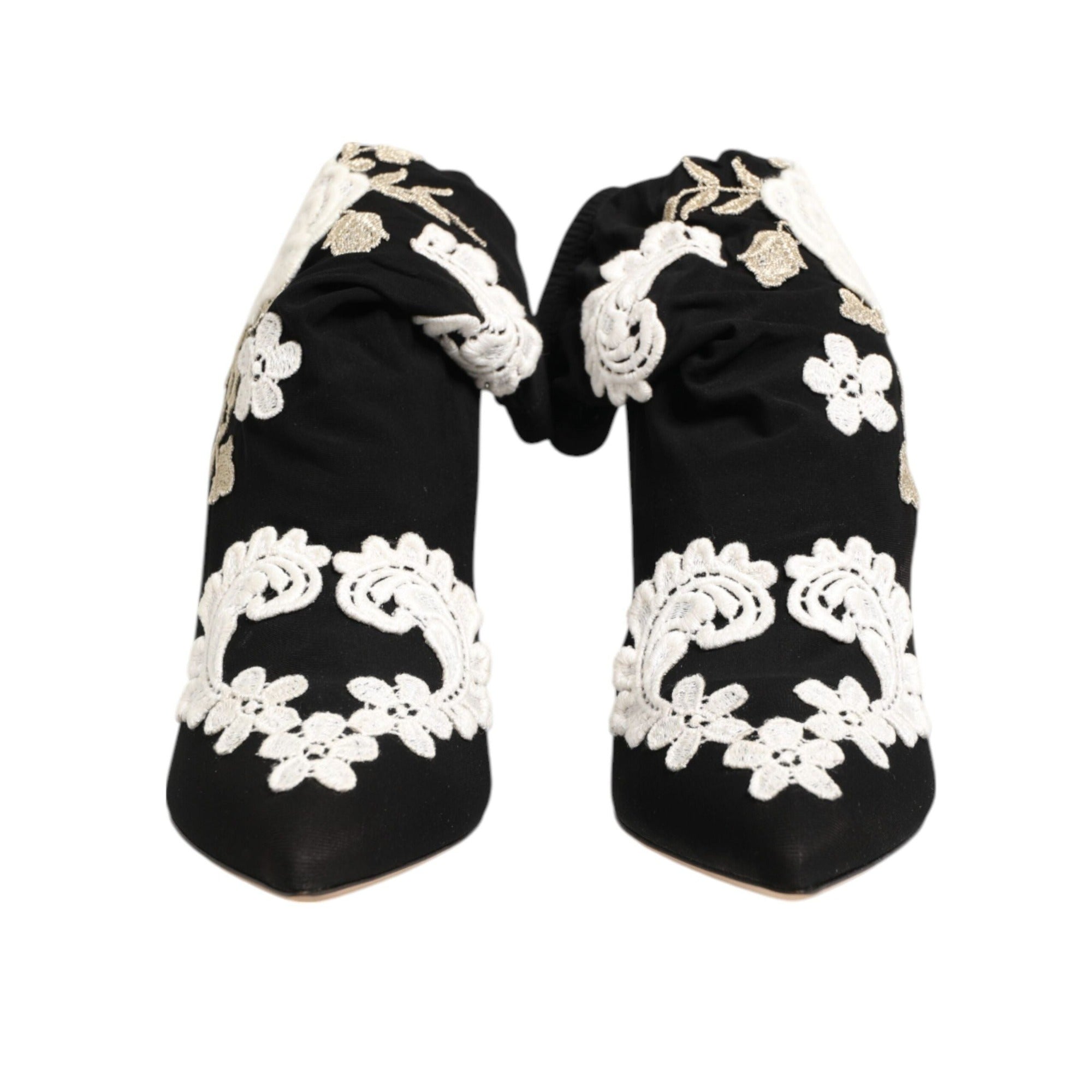 Dolce & Gabbana Black White Embroidered Jersey Stiletto Boots