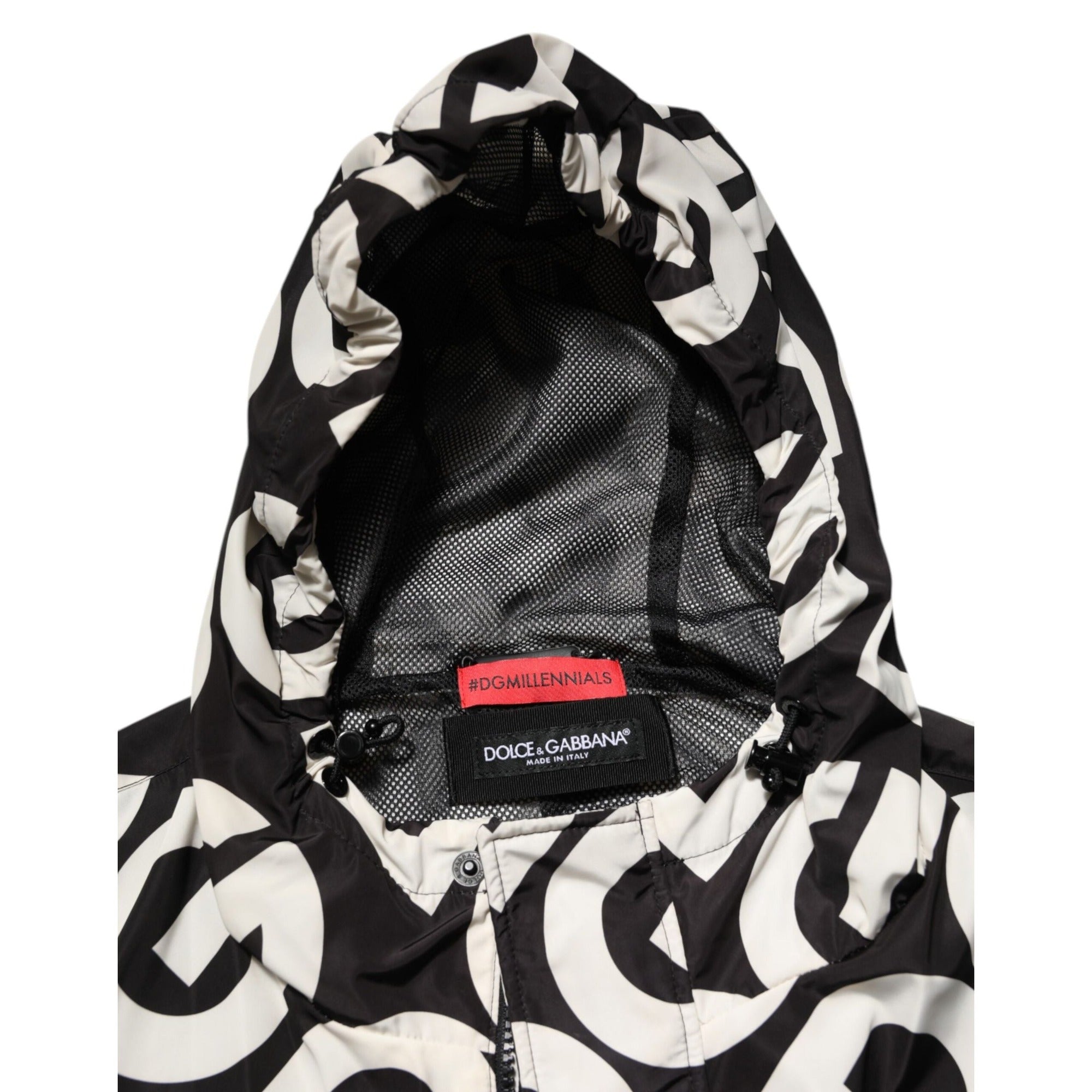 Dolce & Gabbana Manteau à Capuche Imprimé Logo Noir Blanc Homme