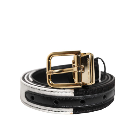 Dolce & Gabbana Black White Patchwork Gold Buckle Belt