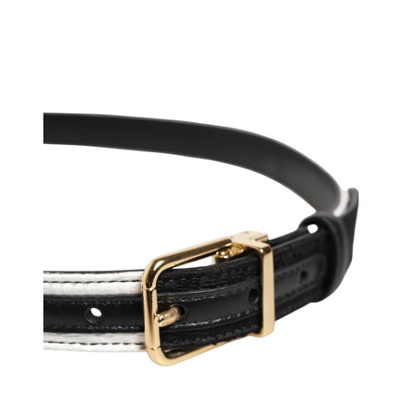 Dolce & Gabbana Black White Patchwork Gold Buckle Belt