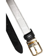 Dolce & Gabbana Black White Patchwork Gold Buckle Belt